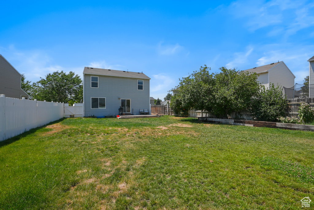 Rear view of property featuring a fenced backyard