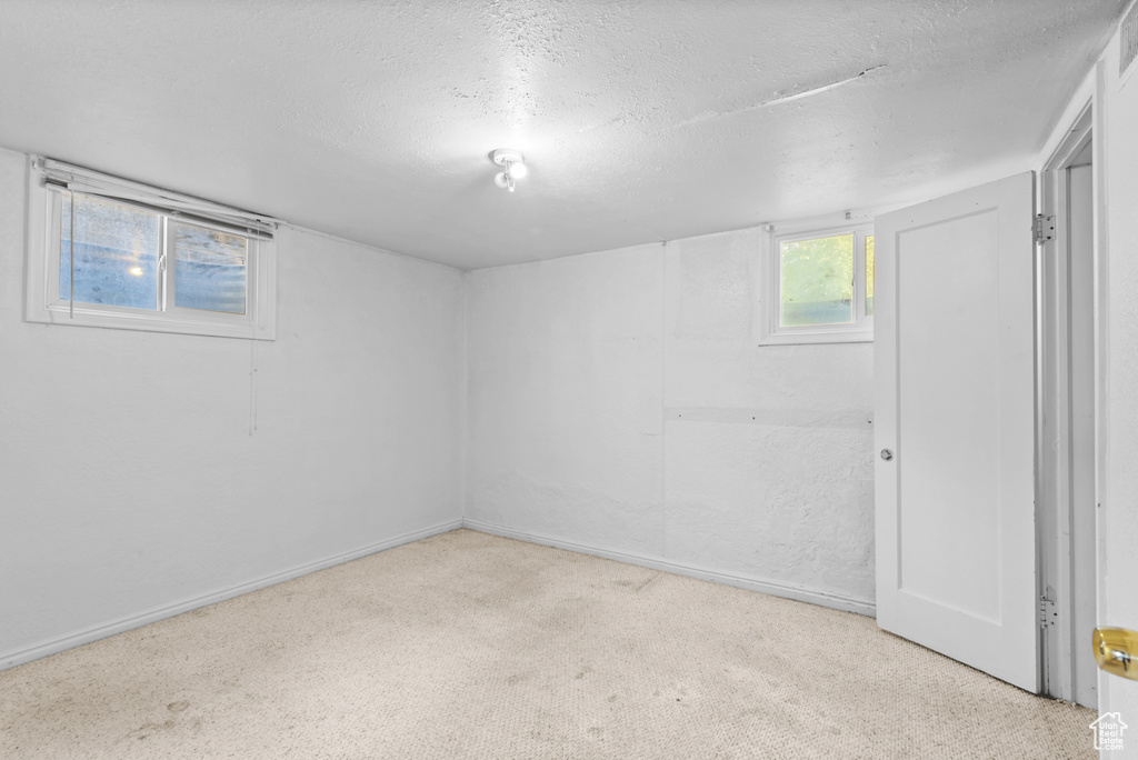 Below grade area with a textured ceiling