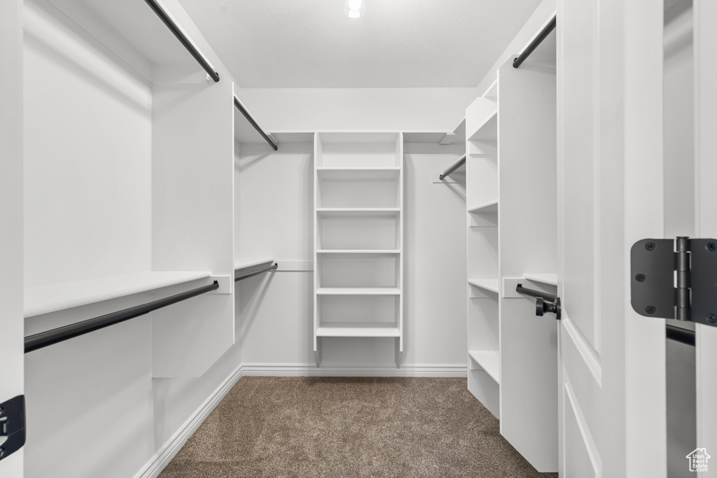 Walk in closet with dark carpet