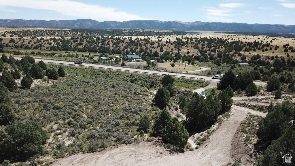 Bird's eye view of a mountainous background