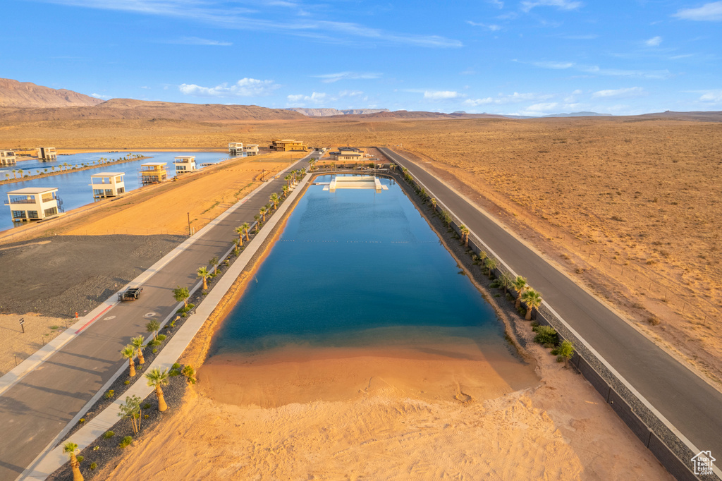 Drone / aerial view of a water and mountain view