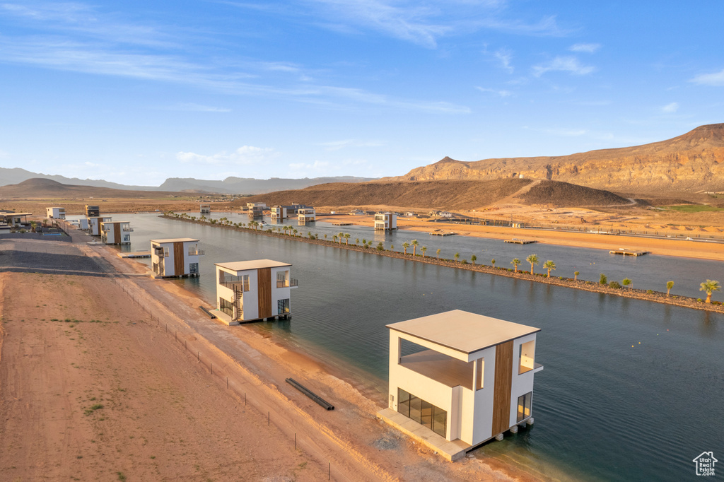 Dock with a water and mountain view