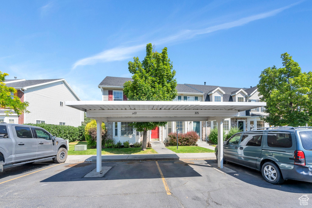 View of partially covered parking lot