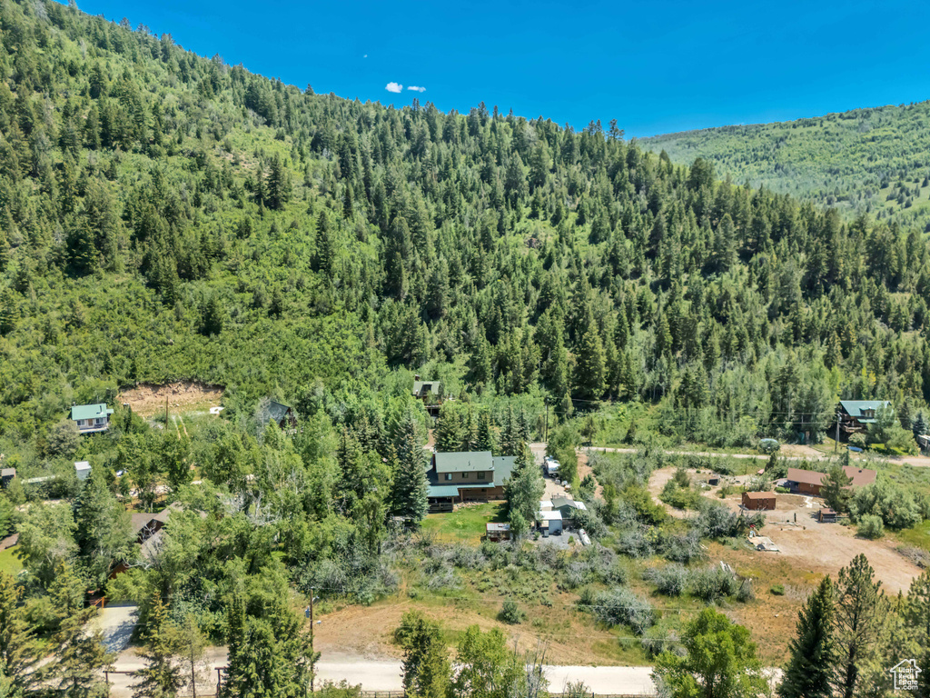Aerial view of a heavily wooded area