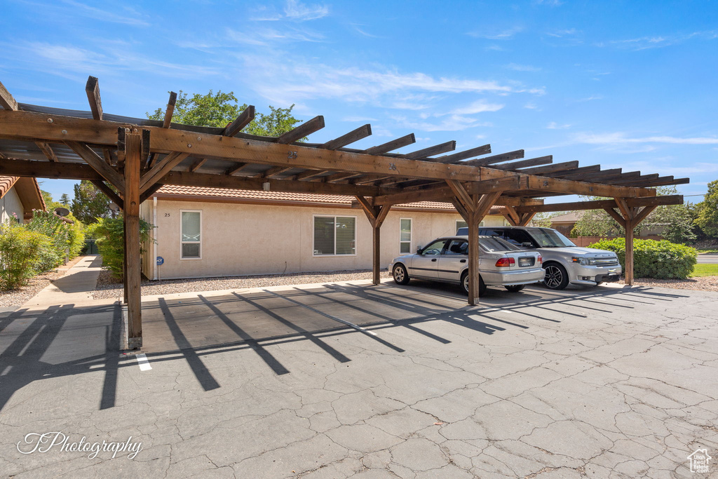 View of covered parking lot