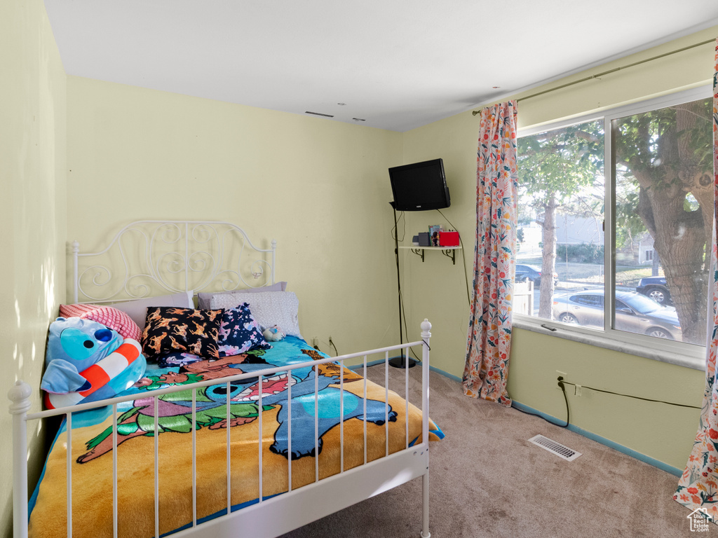 Bedroom with carpet flooring