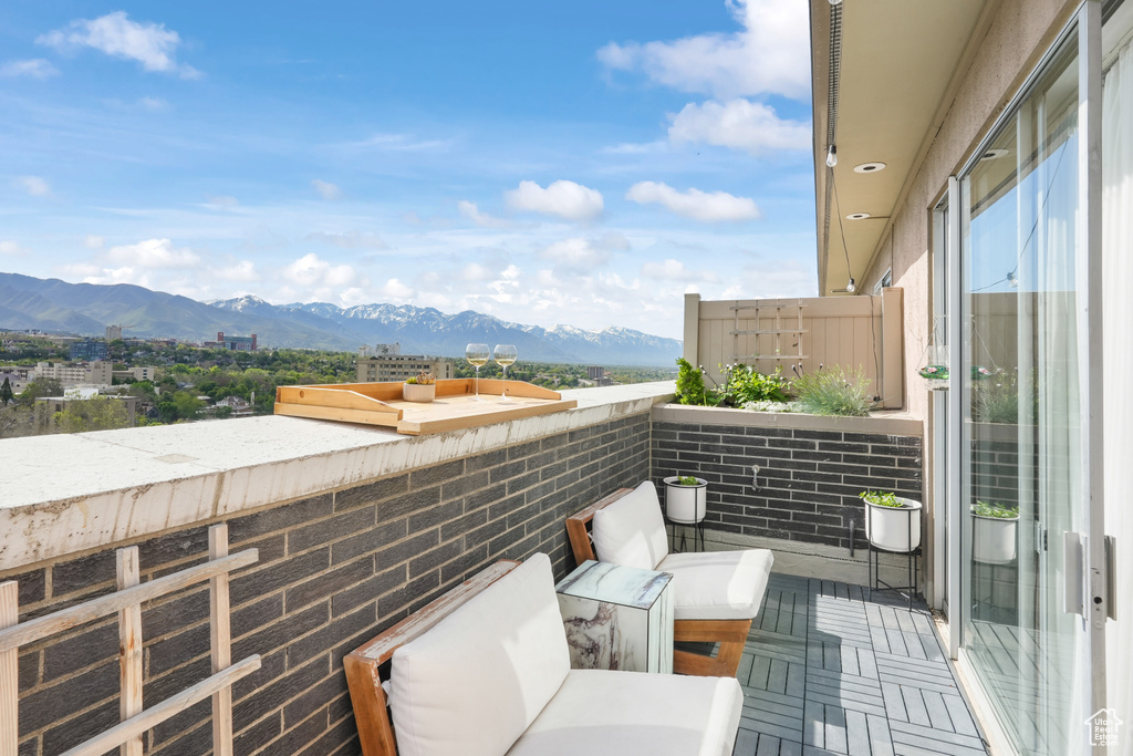 Balcony with a mountain view