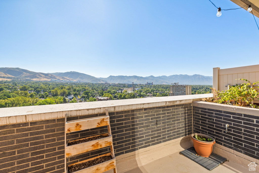 Balcony with a mountain view