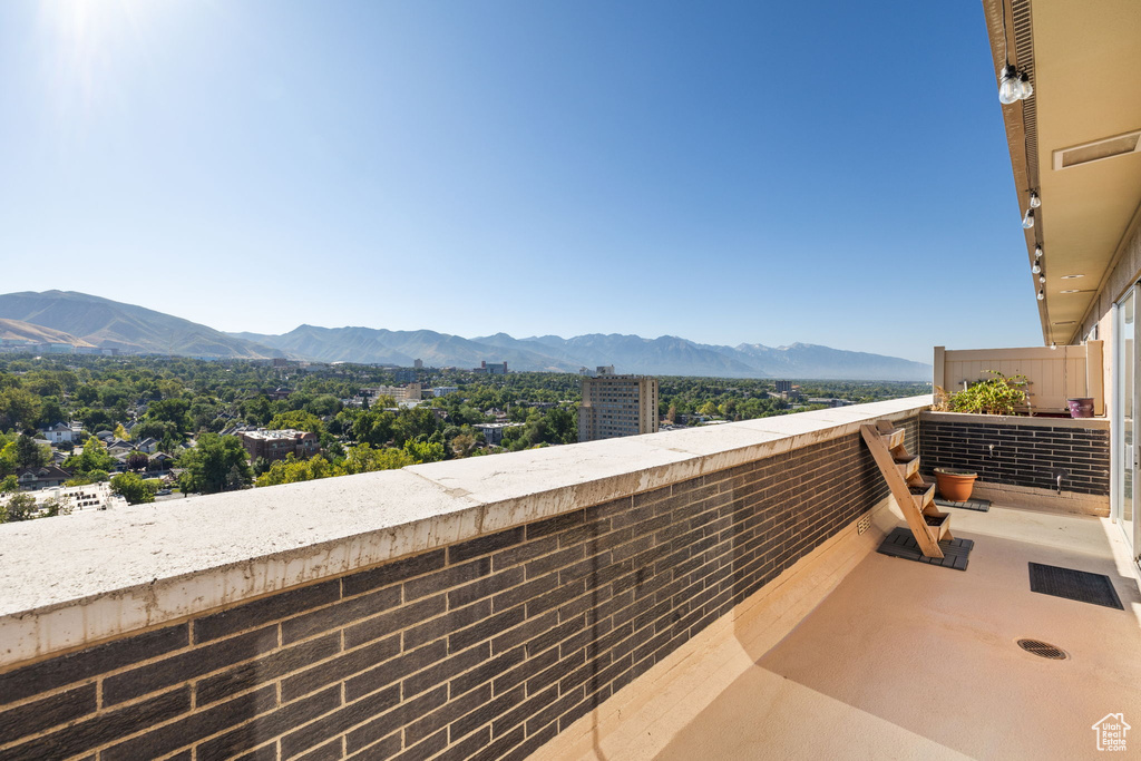 Balcony with a mountain view