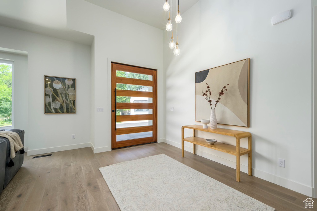Entryway with wood finished floors