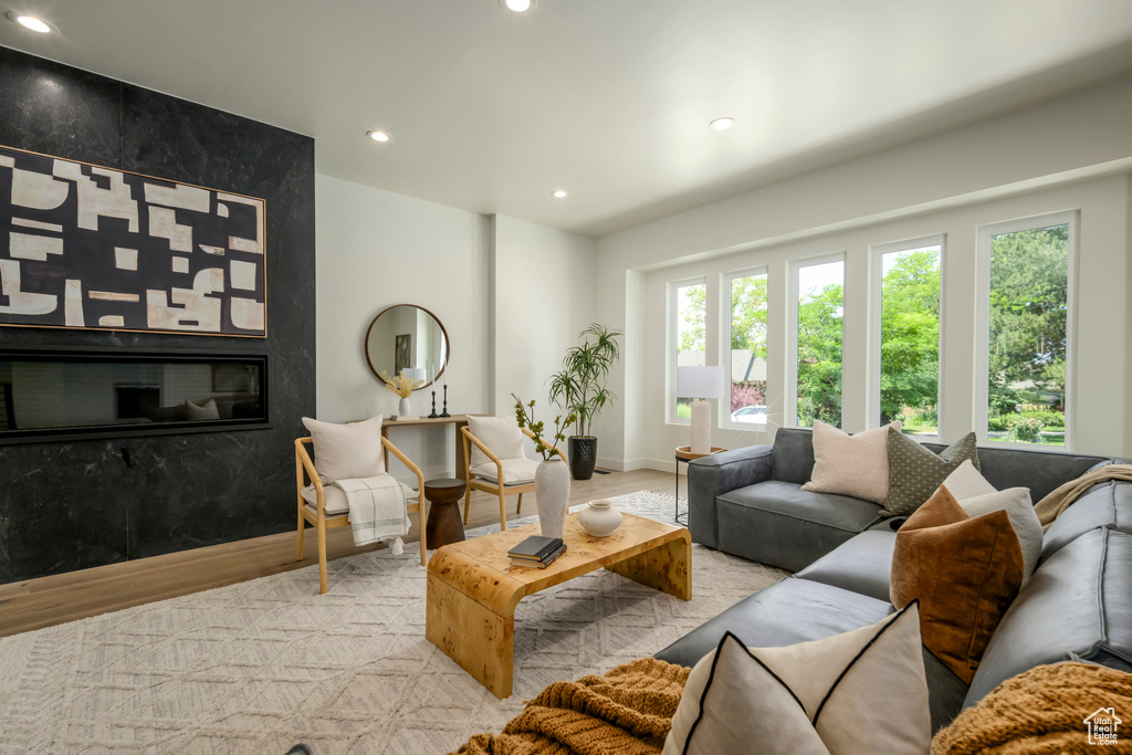 Living area featuring recessed lighting and wood finished floors