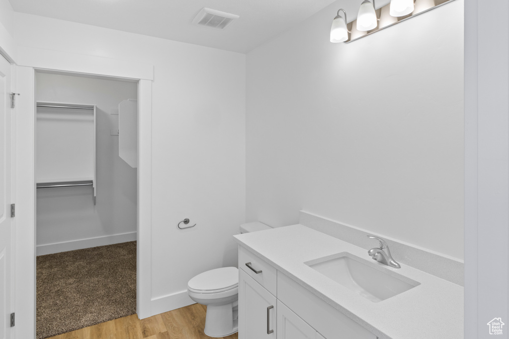 Bathroom with vanity and wood finished floors