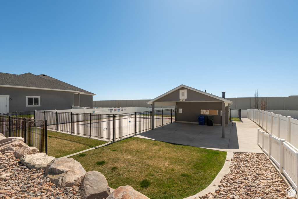 View of fenced backyard