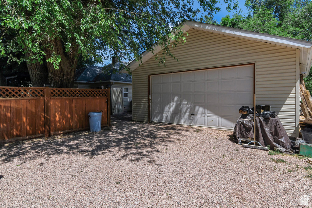 View of detached garage