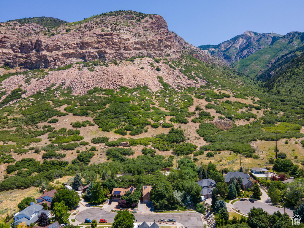 Aerial view of a mountain backdrop