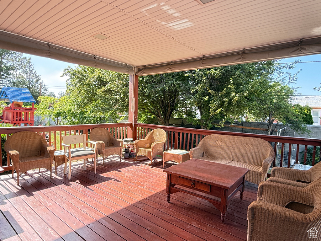 Deck with an outdoor living space