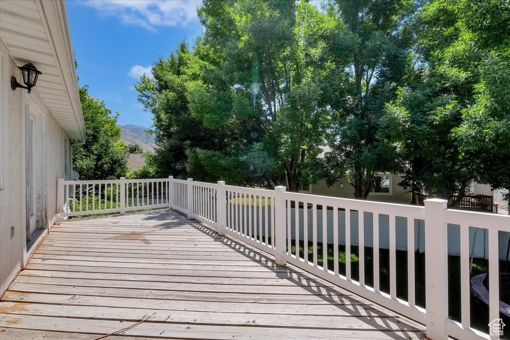 Wooden deck with a mountain view