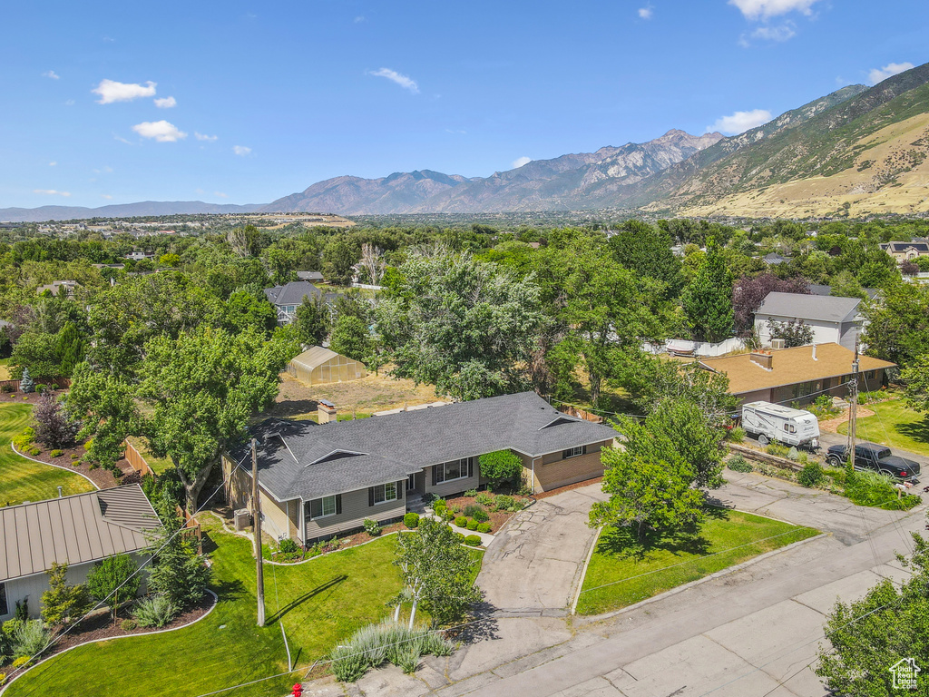 Bird\'s eye view of a mountain backdrop