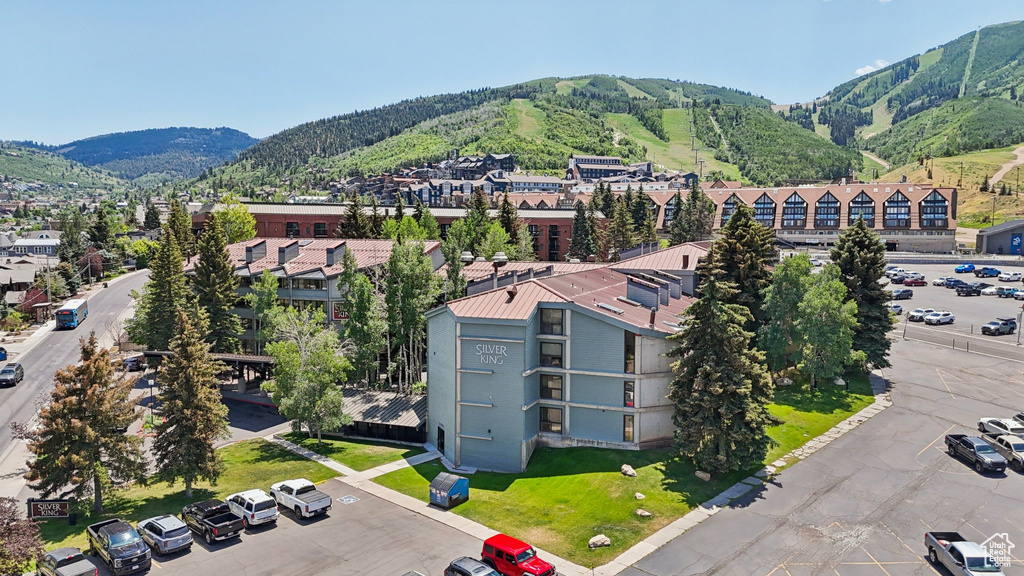 Drone / aerial view of a mountain backdrop