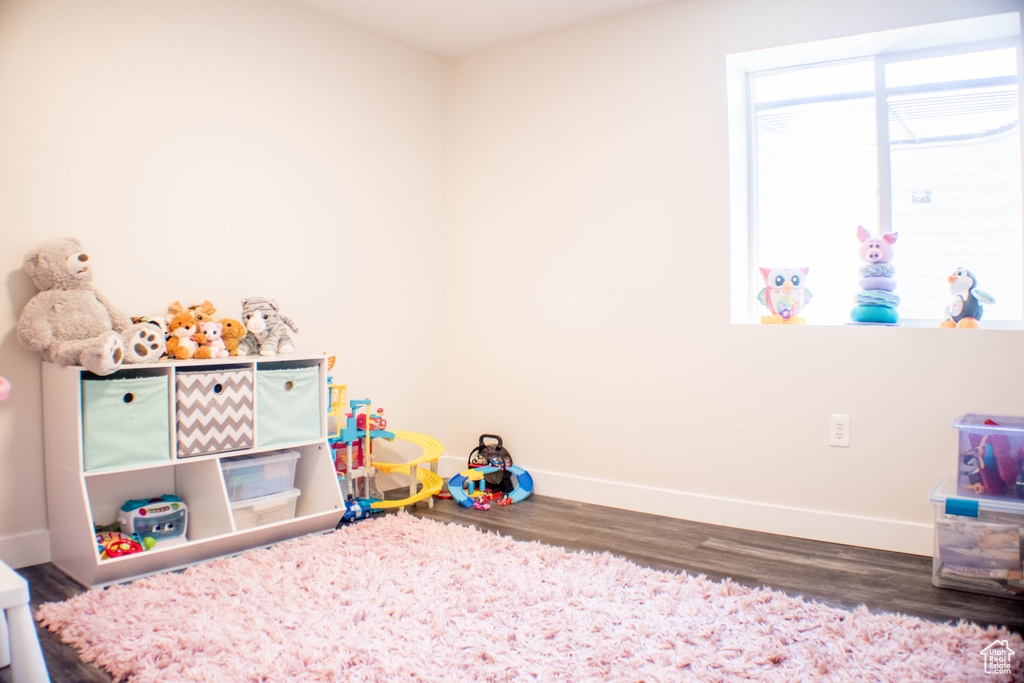 Rec room featuring wood finished floors and baseboards