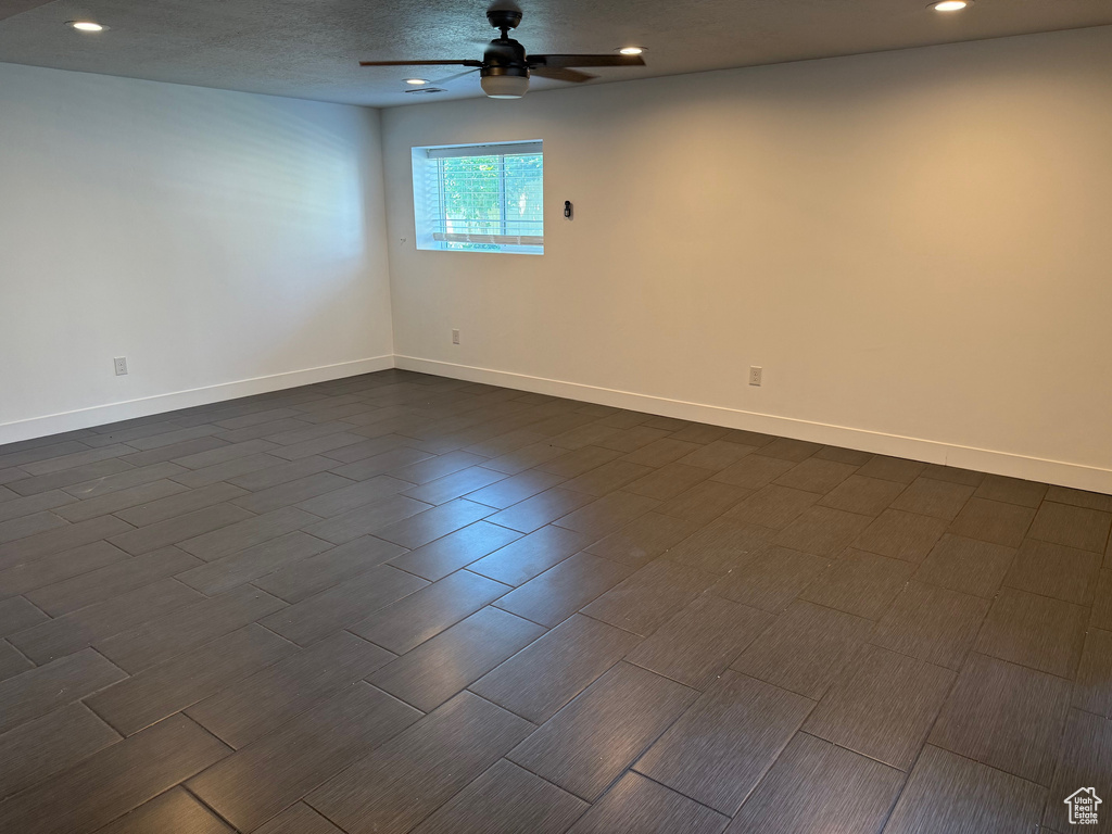 Unfurnished room featuring ceiling fan, recessed lighting, and wood finish floors