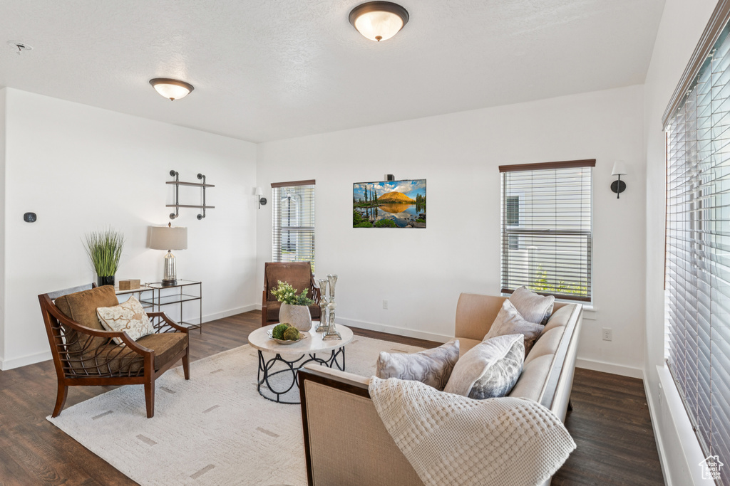 Living area with plenty of natural light and wood finished floors