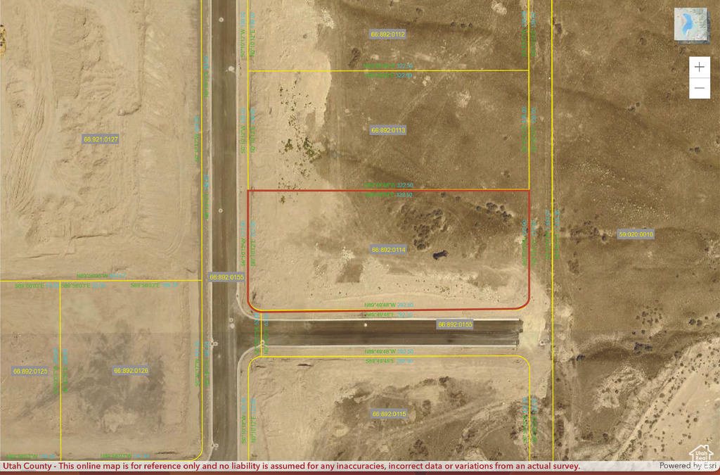 Aerial view of property's location featuring property parcel outlined