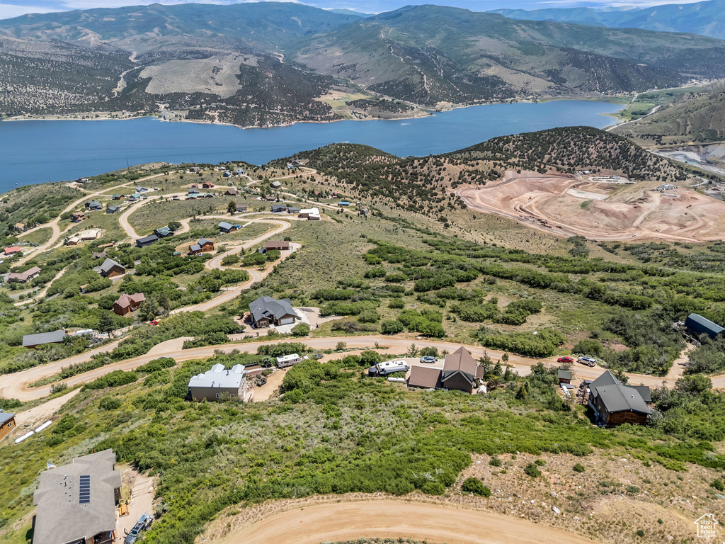 Aerial view of a water and mountain view
