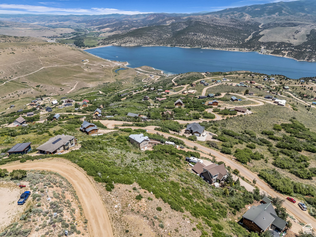 Aerial view of a water and mountain view