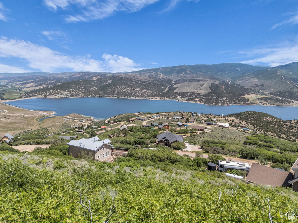 Aerial view of a water and mountain view