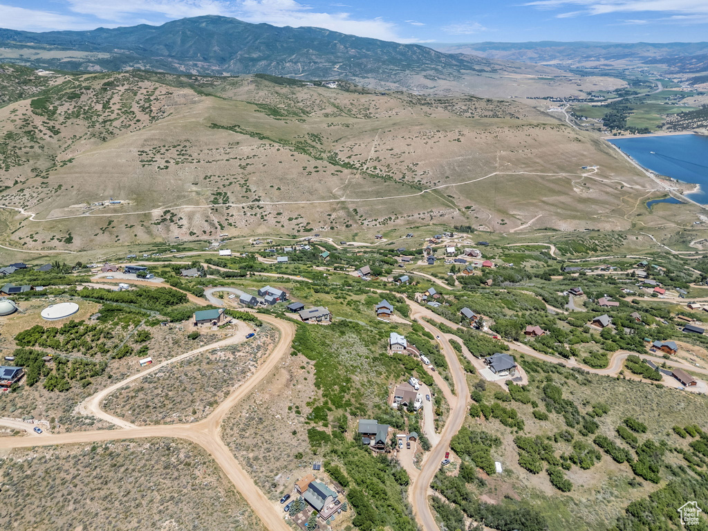 Aerial view of a water and mountain view