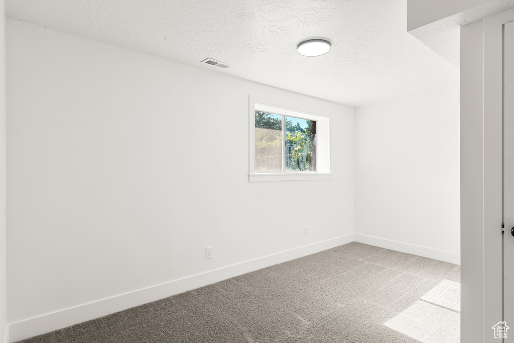 Spare room featuring carpet and a textured ceiling
