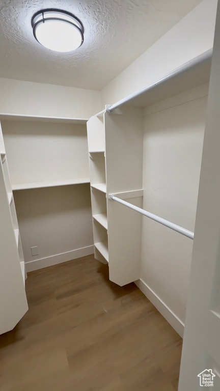 Walk in closet with wood finished floors