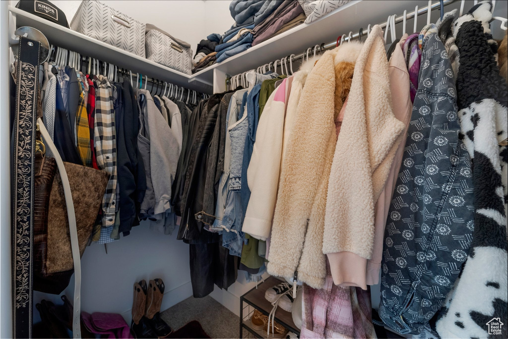 Walk in closet with carpet
