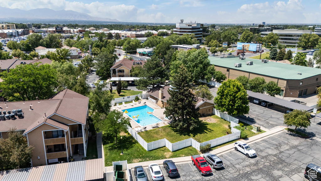 Aerial view of a pool area