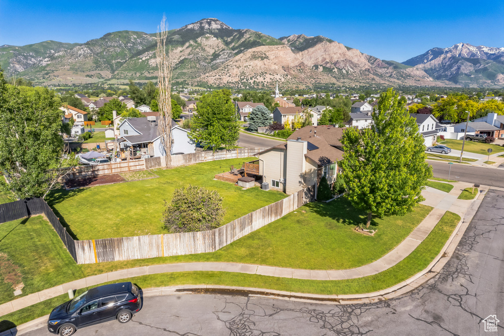 Aerial perspective of suburban area with mountains