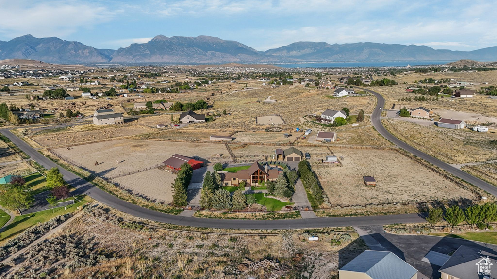 Bird's eye view of a mountainous background