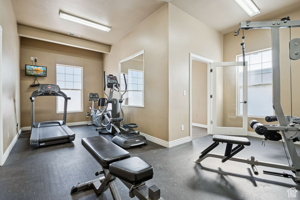 Workout area with baseboards
