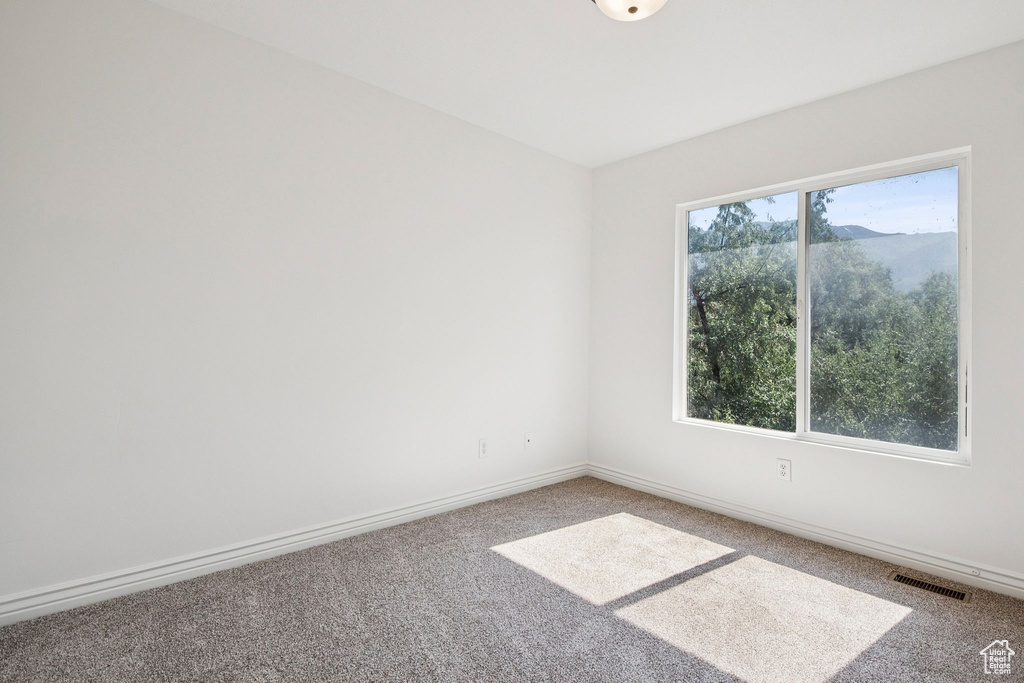 Carpeted spare room with baseboards