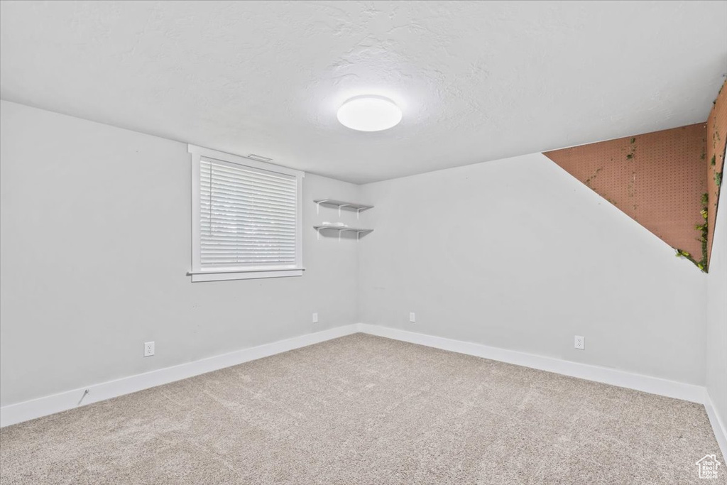 Spare room featuring carpet floors and a textured ceiling