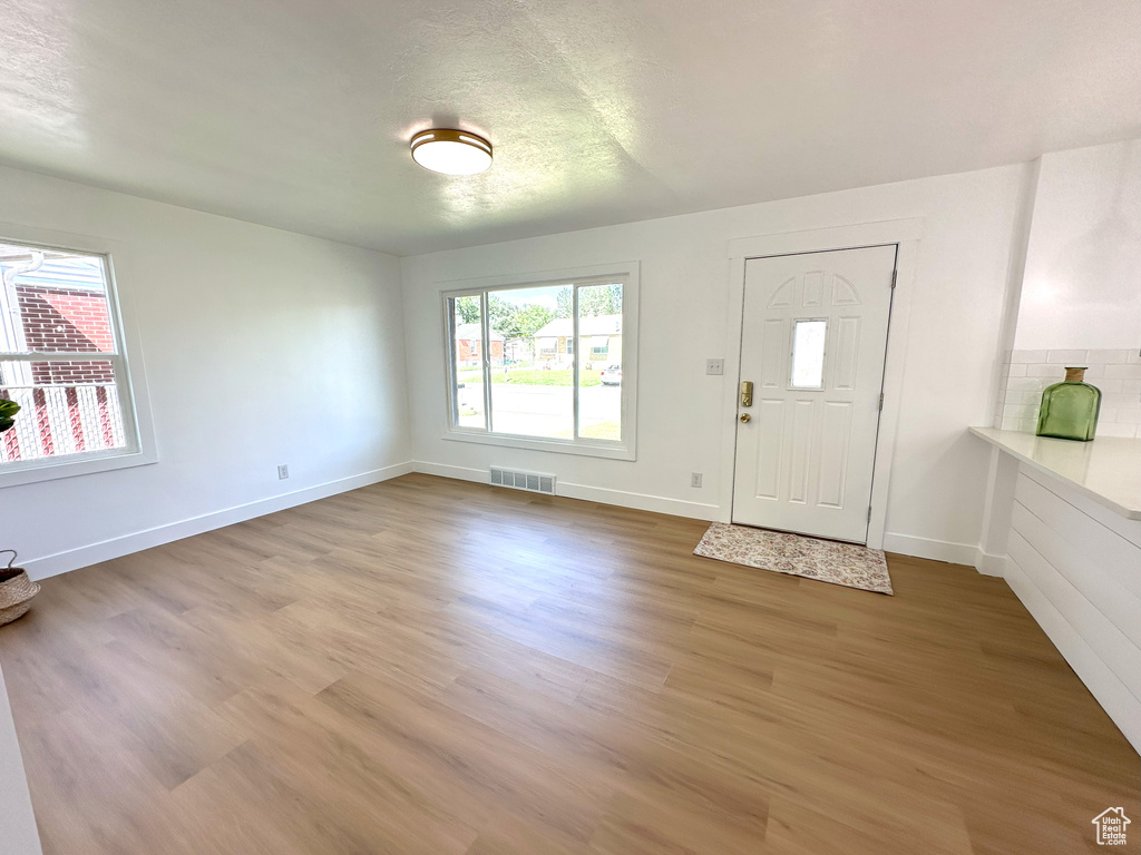 Entrance foyer with plenty of natural light and light wood finished floors