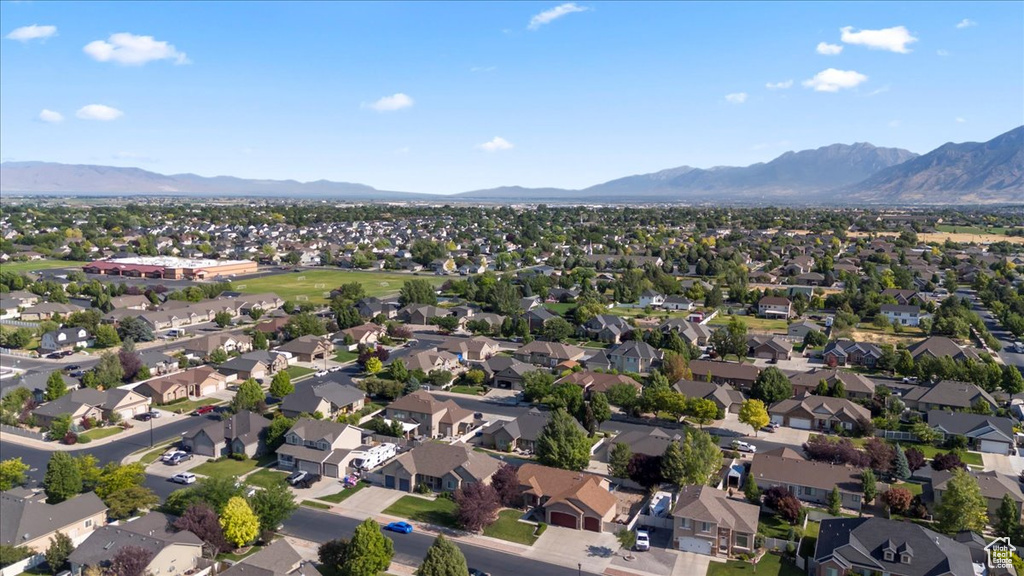 Aerial perspective of suburban area with mountains