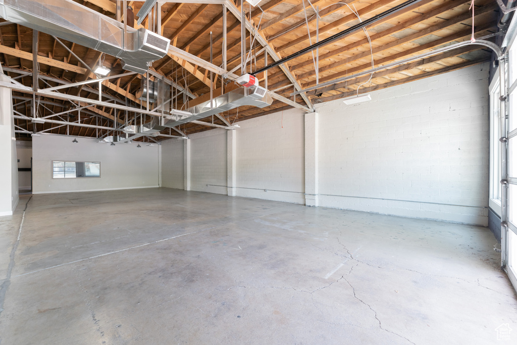 Garage with concrete block wall