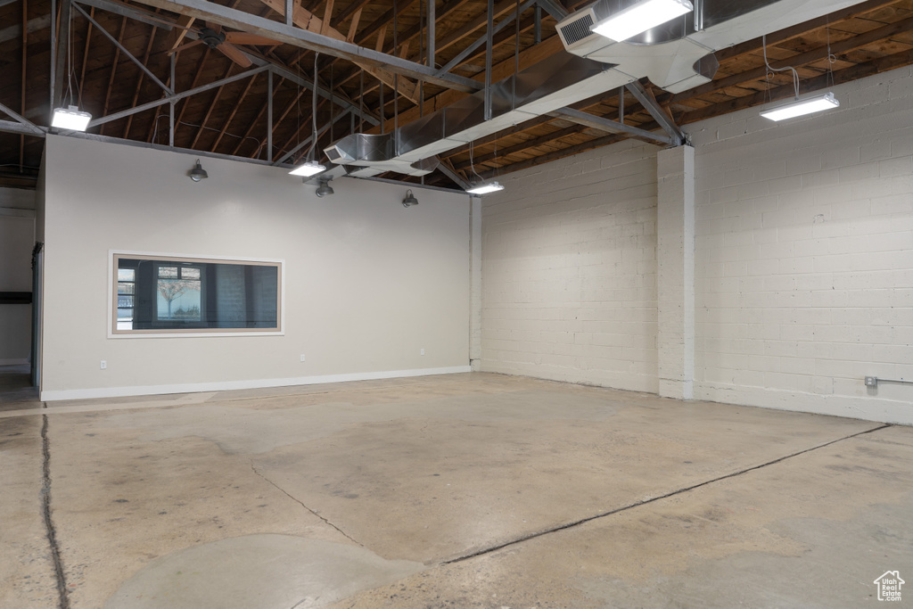 Garage with concrete block wall