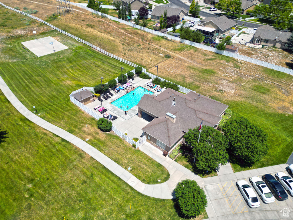 Aerial view of a pool