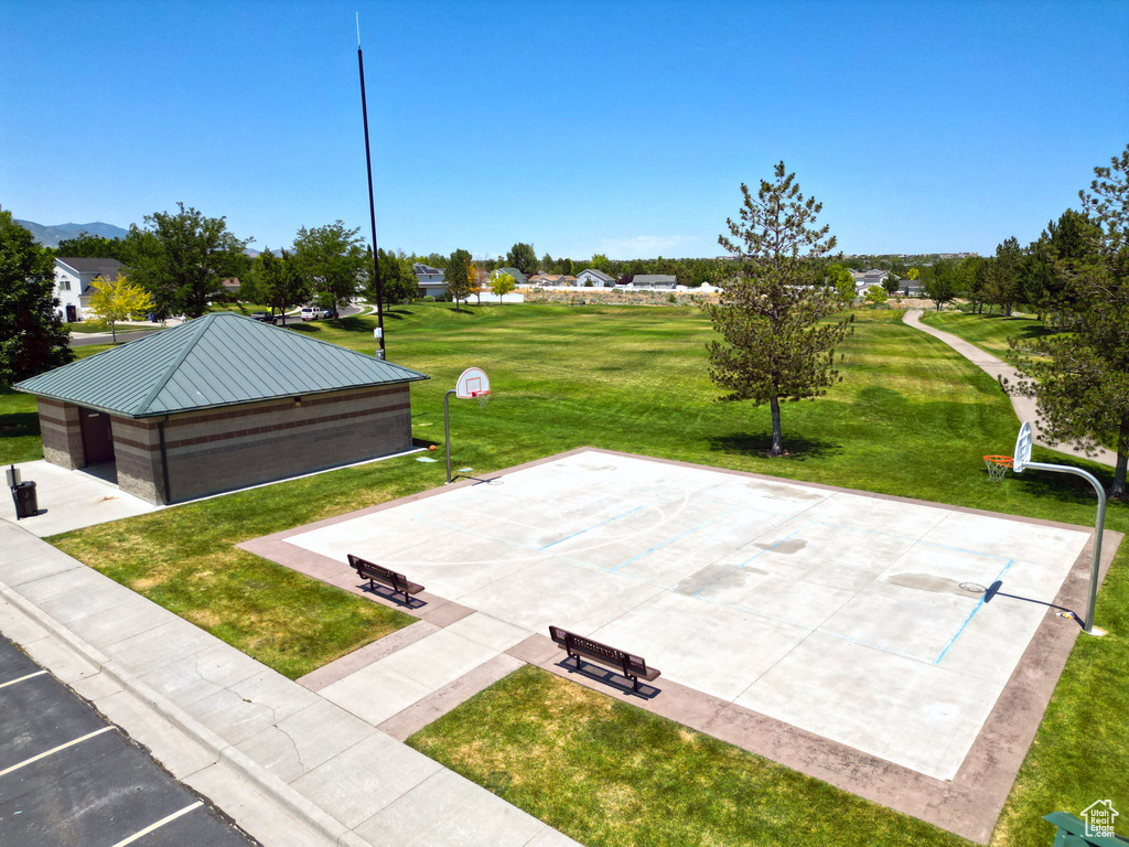 View of patio featuring community basketball court