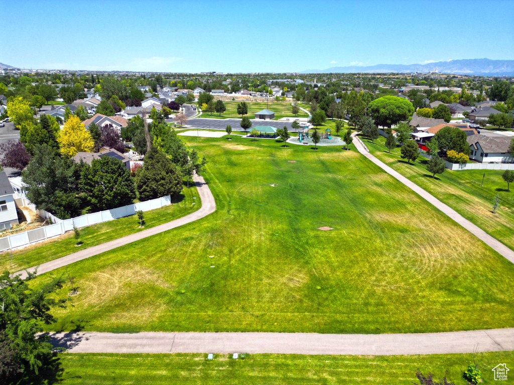 Aerial perspective of suburban area with mountains