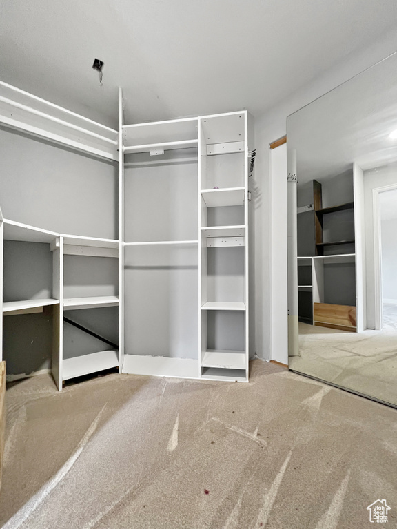 Spacious closet with carpet floors