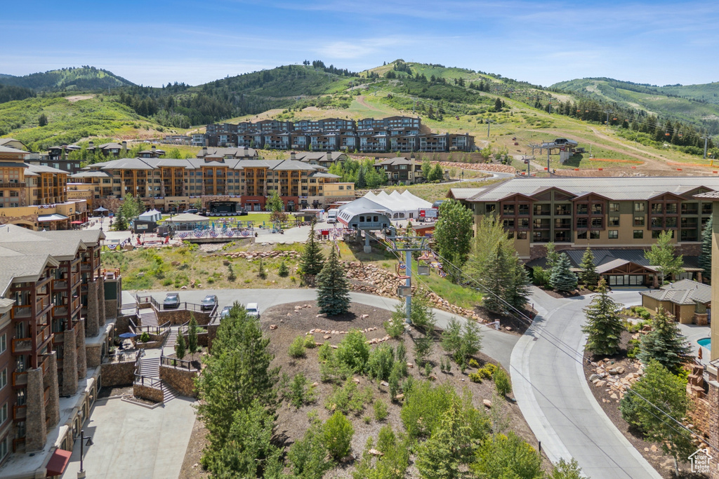 Bird's eye view of a mountainous background