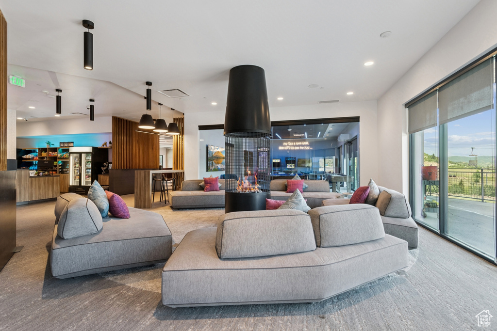 Living room with recessed lighting